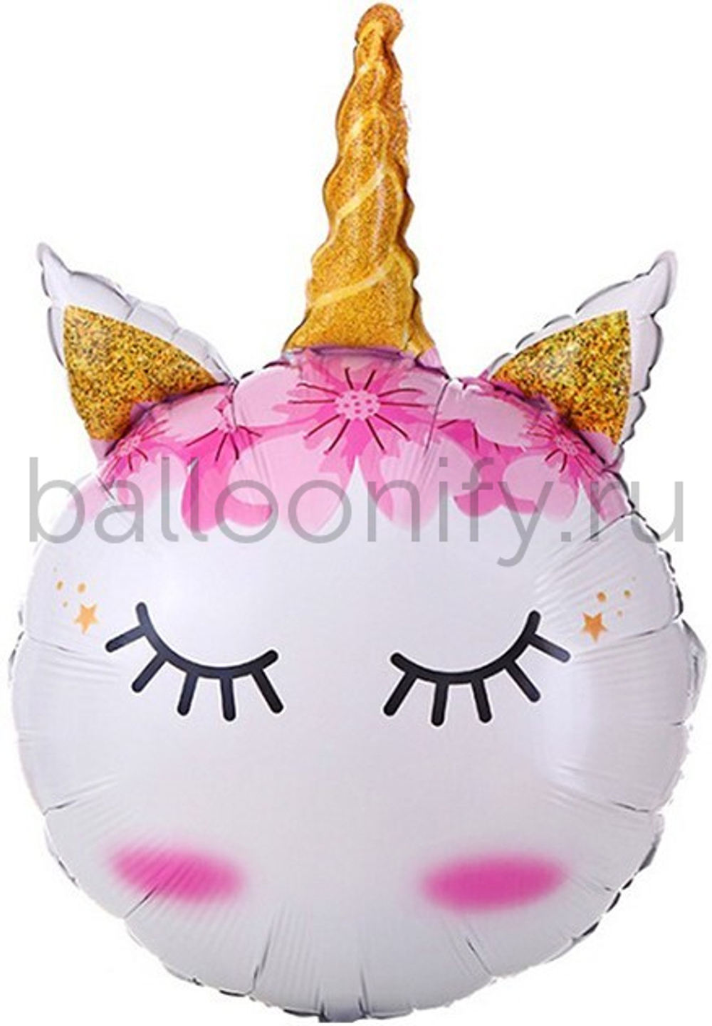 Шар (32''/81 см) Фигура, Голова, Сказочный Единорог - Золотой рог, 1 шт.