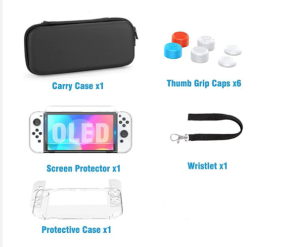 Защитный набор 7 в 1 с ремешком для Nintendo Switch (OLED модель)