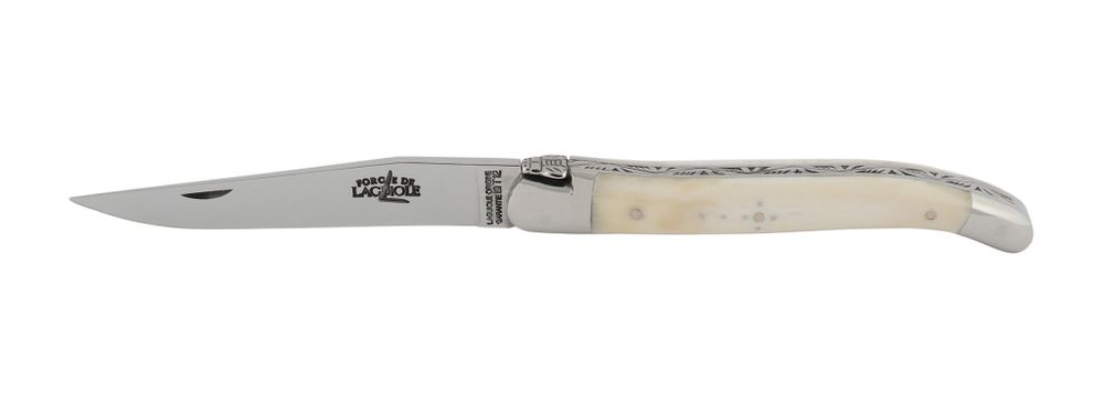 Folding knife 11 cm blade, 2 stainless steel bolster, bone tip handle