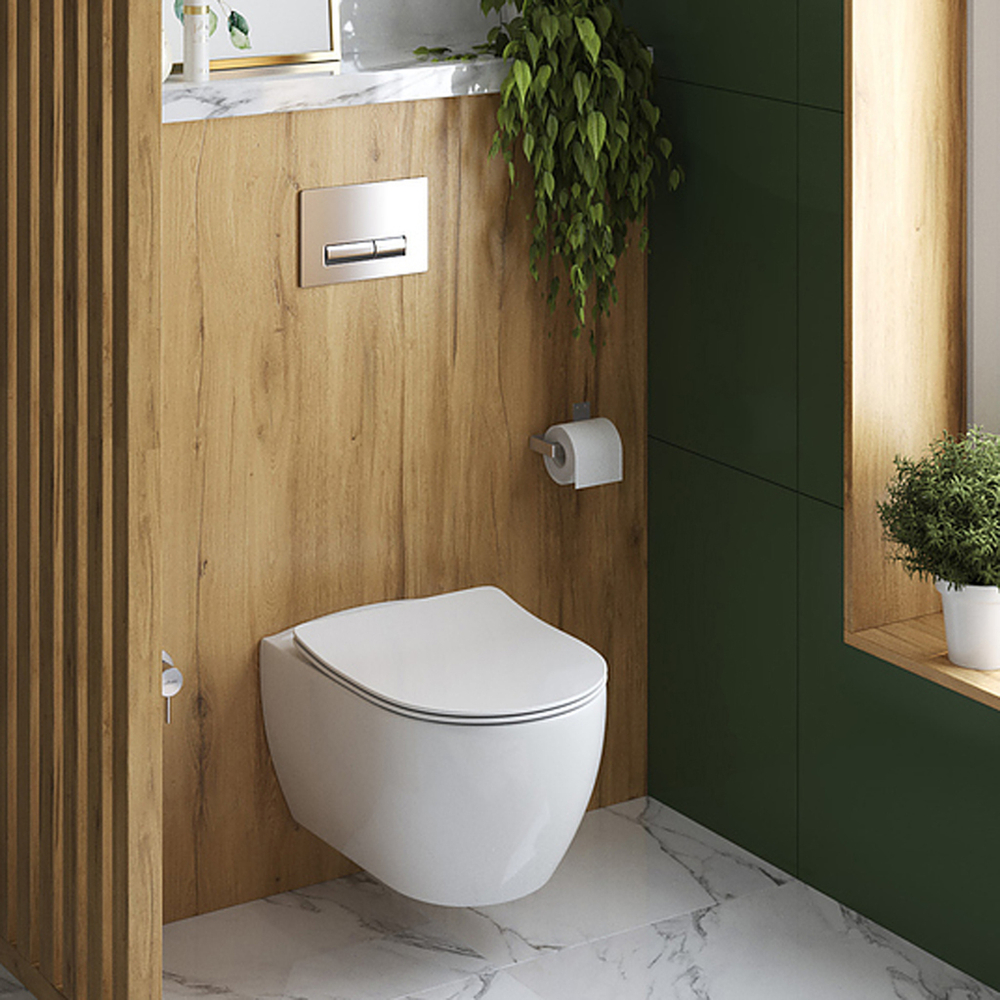 Комплект Sanita Luxe "Система инсталляции OLI+подвесной унитаз Galaxy RML SLM+прямоуг. кнопка ХРОМ"