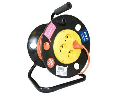 Jett силовой удлинитель на пласт. катуш. ПВС 2х0.75 4 розетка 30 м 6A (макс. ток 10A) 153-330