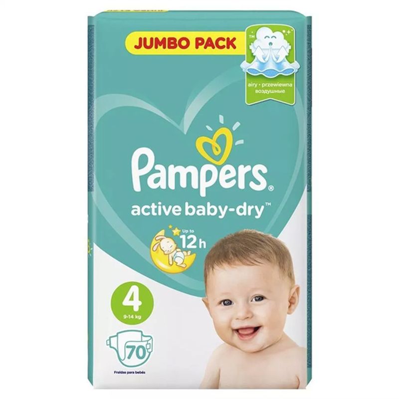 Подгузники детские одноразовые Pampers  active baby-dry 4  9-14 кг 70 шт/упак