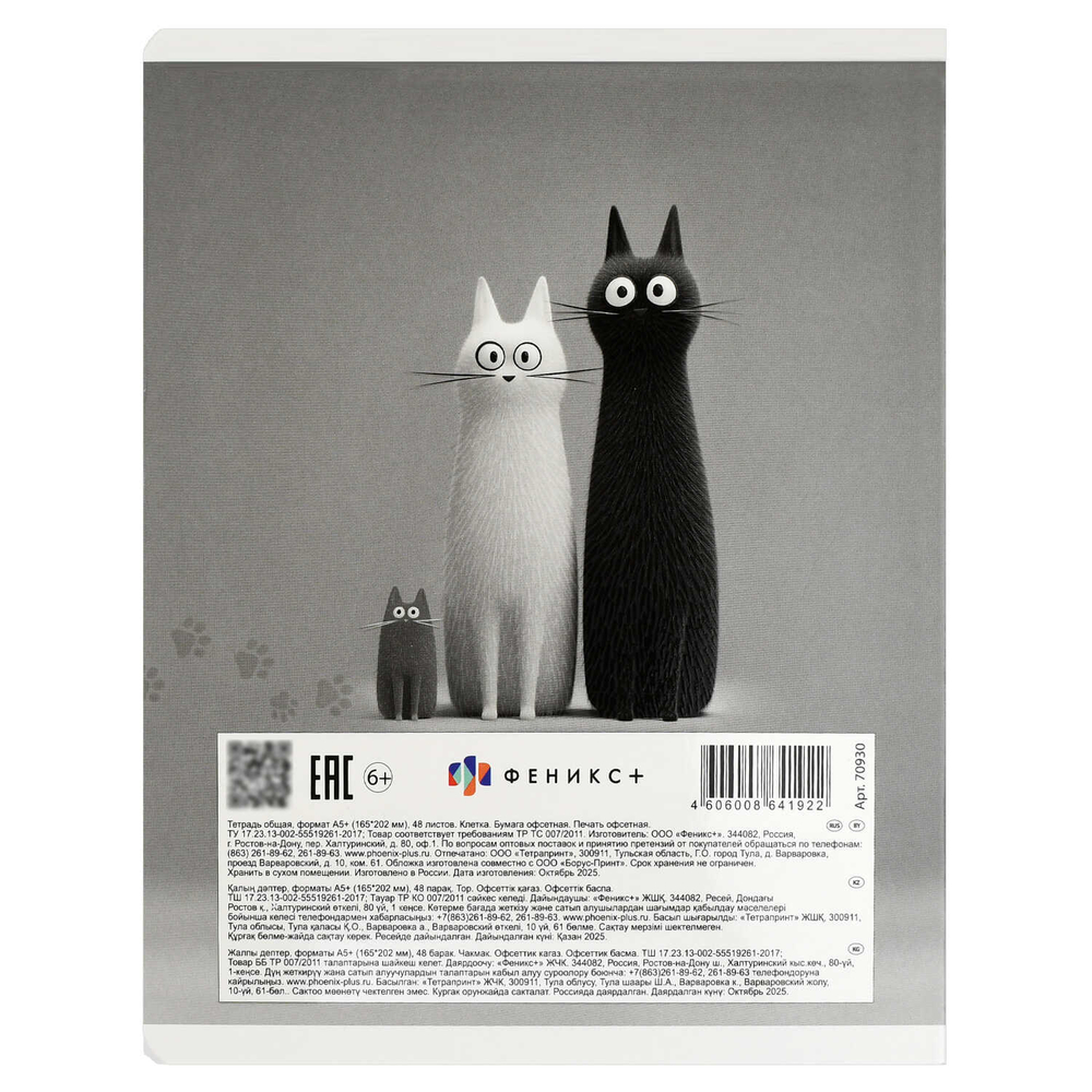 Тетрадь, 48 л, клетка, ЧЕРНО-БЕЛЫЕ КОТЫ /А5