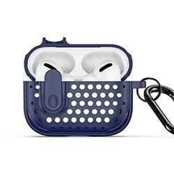 Усиленный чехол синего цвета от Dux Ducis для наушников Airpods Pro 2, серия PECM Series Case, в комплекте с карабином