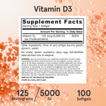 Jarrow Formulas, витамин D3, 125 мкг (5000 МЕ), 100 мягких таблеток