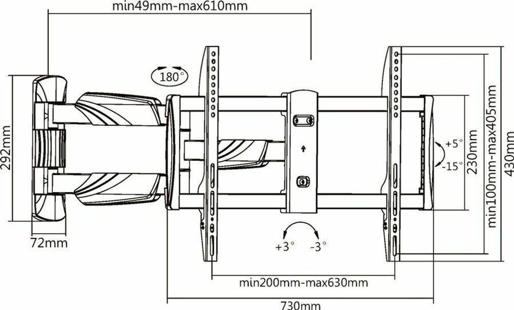 Кронштейн для телевизора Ultramounts (UM909) черный 37"-75" макс.35кг настенный поворотно-выдвижной и наклонный