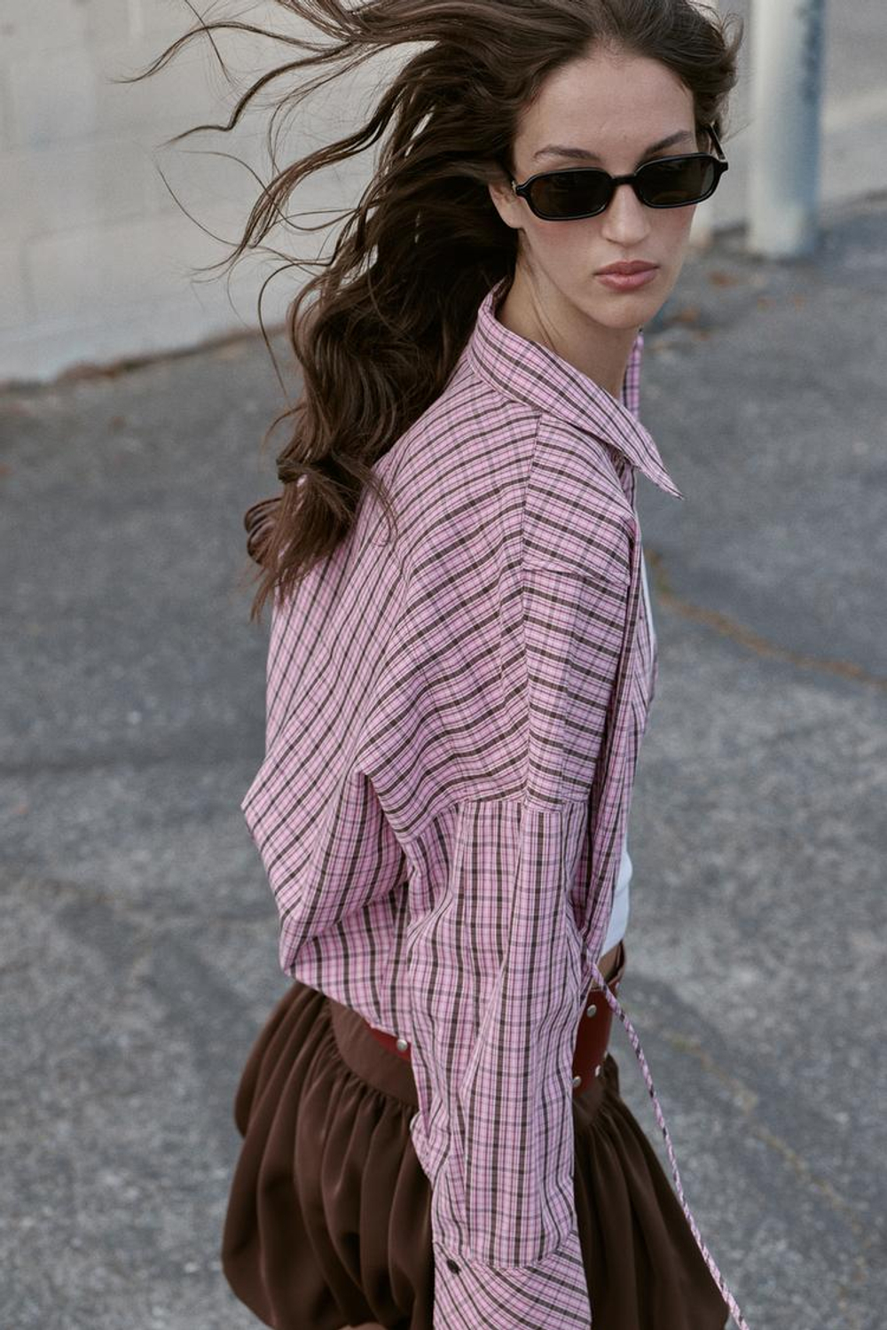 ZARA РУБАШКА В КЛЕТКУ, РОЗОВЫЙ/БЕЛЫЙ