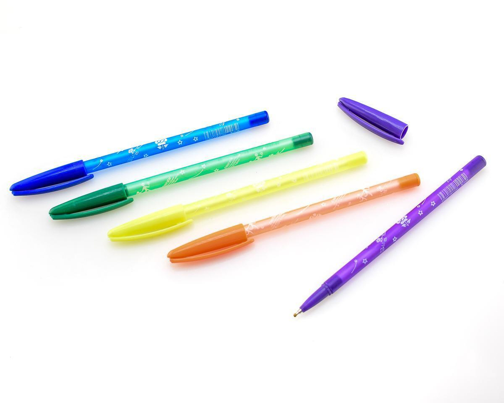 Ручка масляная 0,7мм, 5 цветов микс, белый рисунок "Ball Pen"