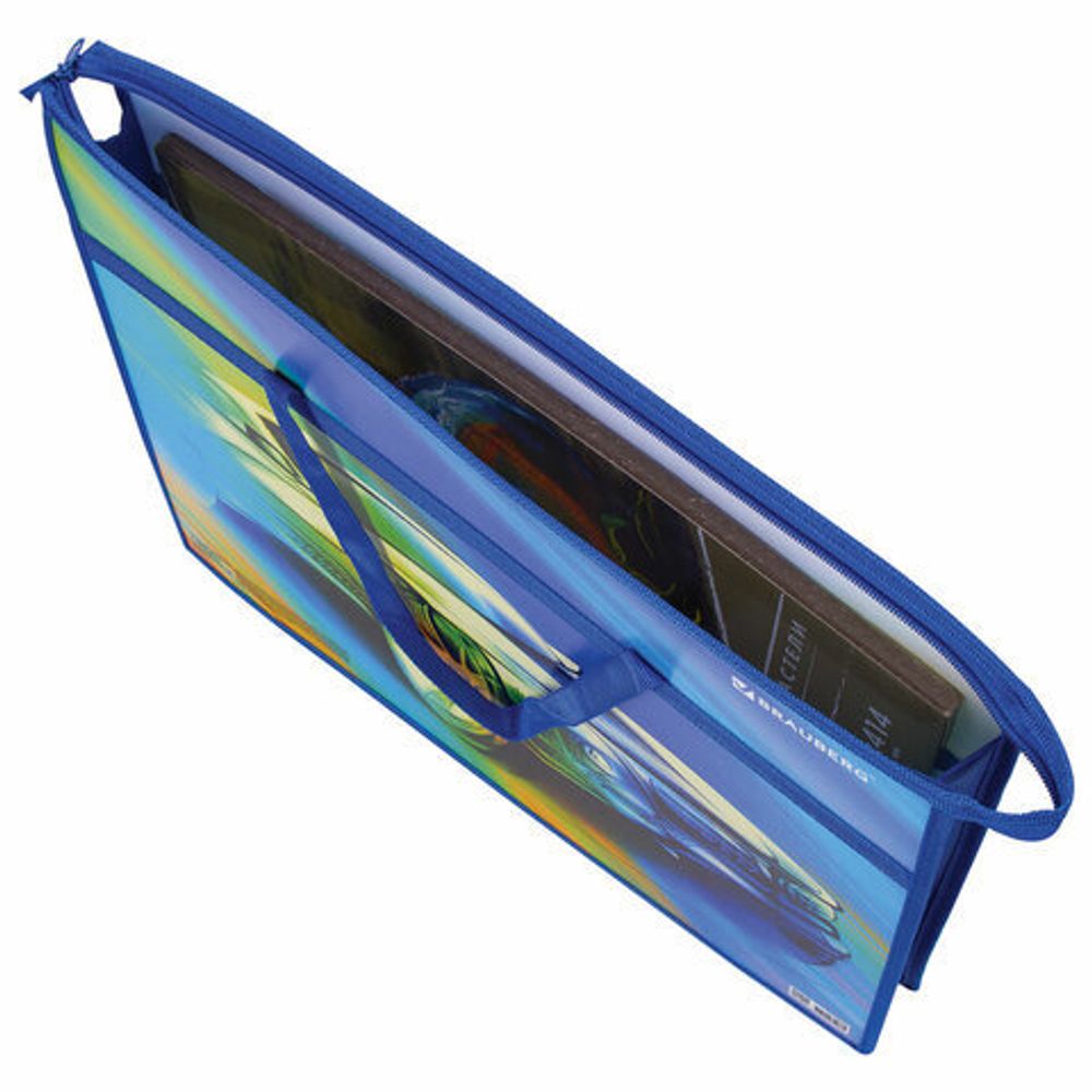 Папка для рисунков и чертежей с ручками BRAUBERG А3, пластик, молния сверху, "Auto", 270150