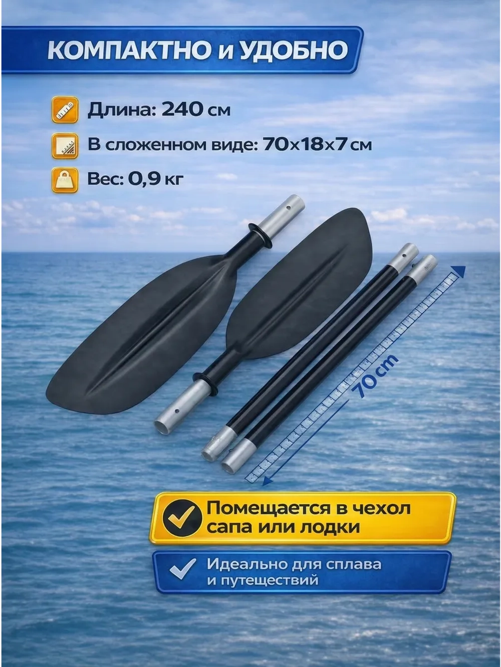 Весло для пакрафта и байдарки 4 х секционное