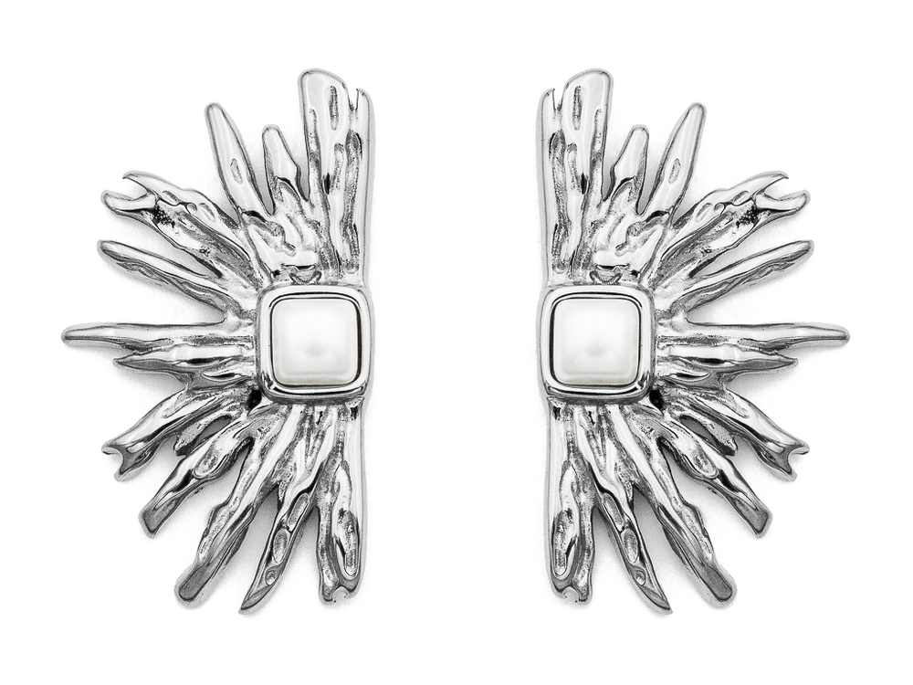 Серьги-гвоздики "Лучи" 39мм, сталь