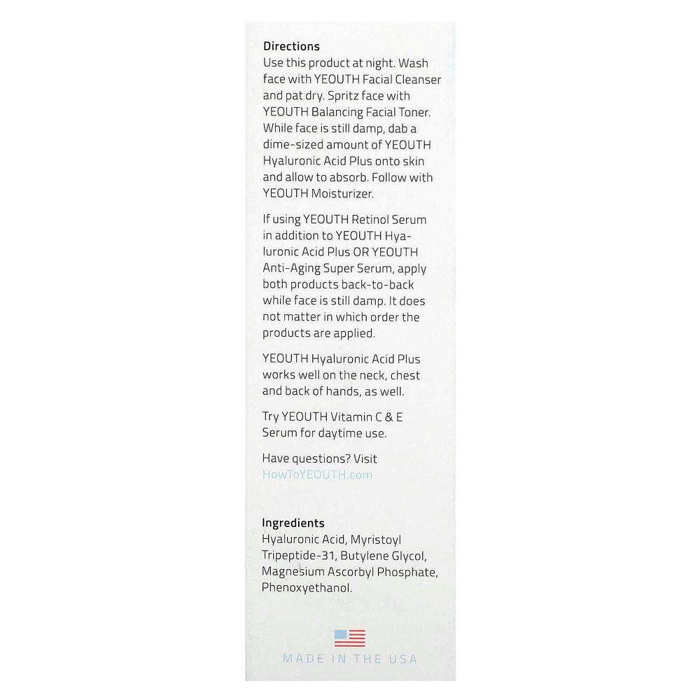 YEOUTH, Hyaluronic Acid Plus, 60 мл (2 жидк. унции)