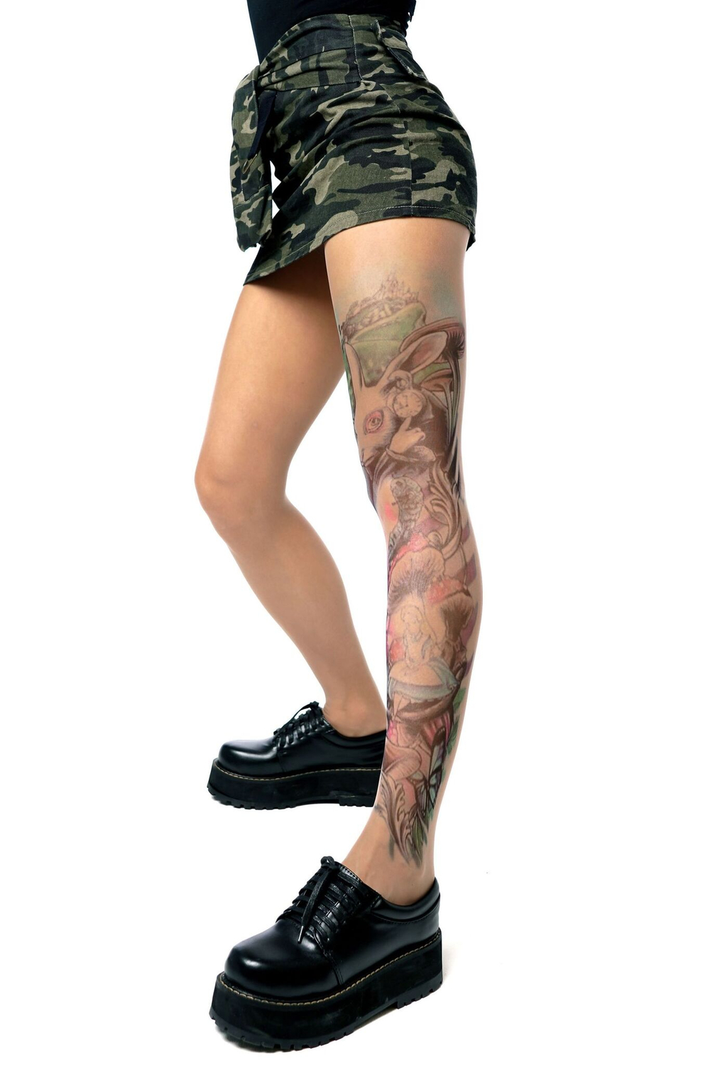 Колготки с принтом в виде героев «Алисы в Стране чудес» (Размер: S-M-L) (Цвет: бежевый)