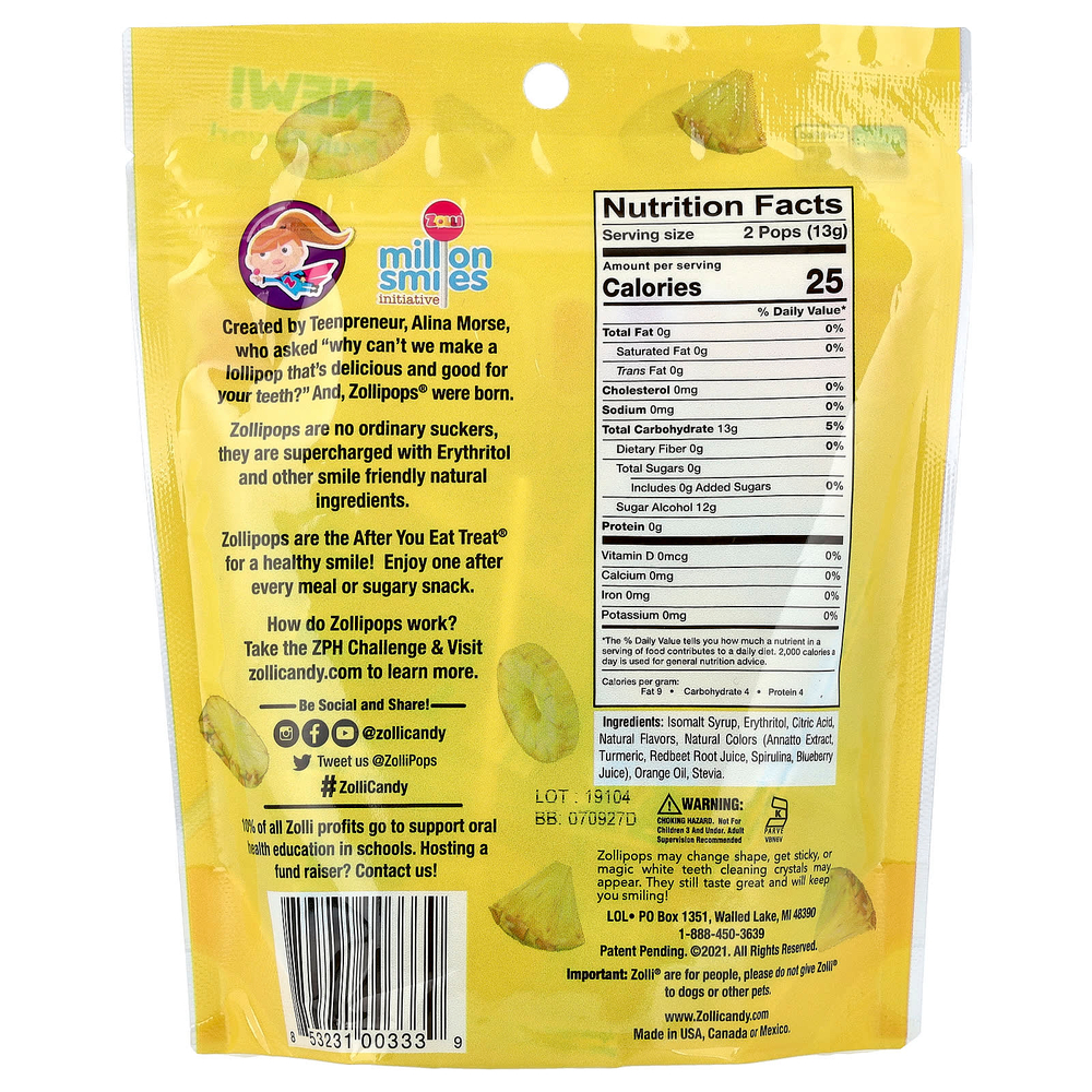 Zollipops, The Clean Teeth Pops, ананас, 3,1 унции