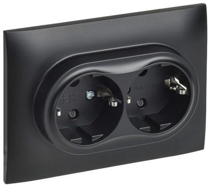 Розетка 2-м SKANDY 16А с заземл. защ. шторки в сборе SK-R07Bl черн. IEK SK-R24-16-K02-F