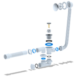 Слив-перелив АНИ Пласт для ванны, автомат, регулируемый клик-клак 1 1/2"х40 с гофрой 40/50 с сеткой (EC255S)