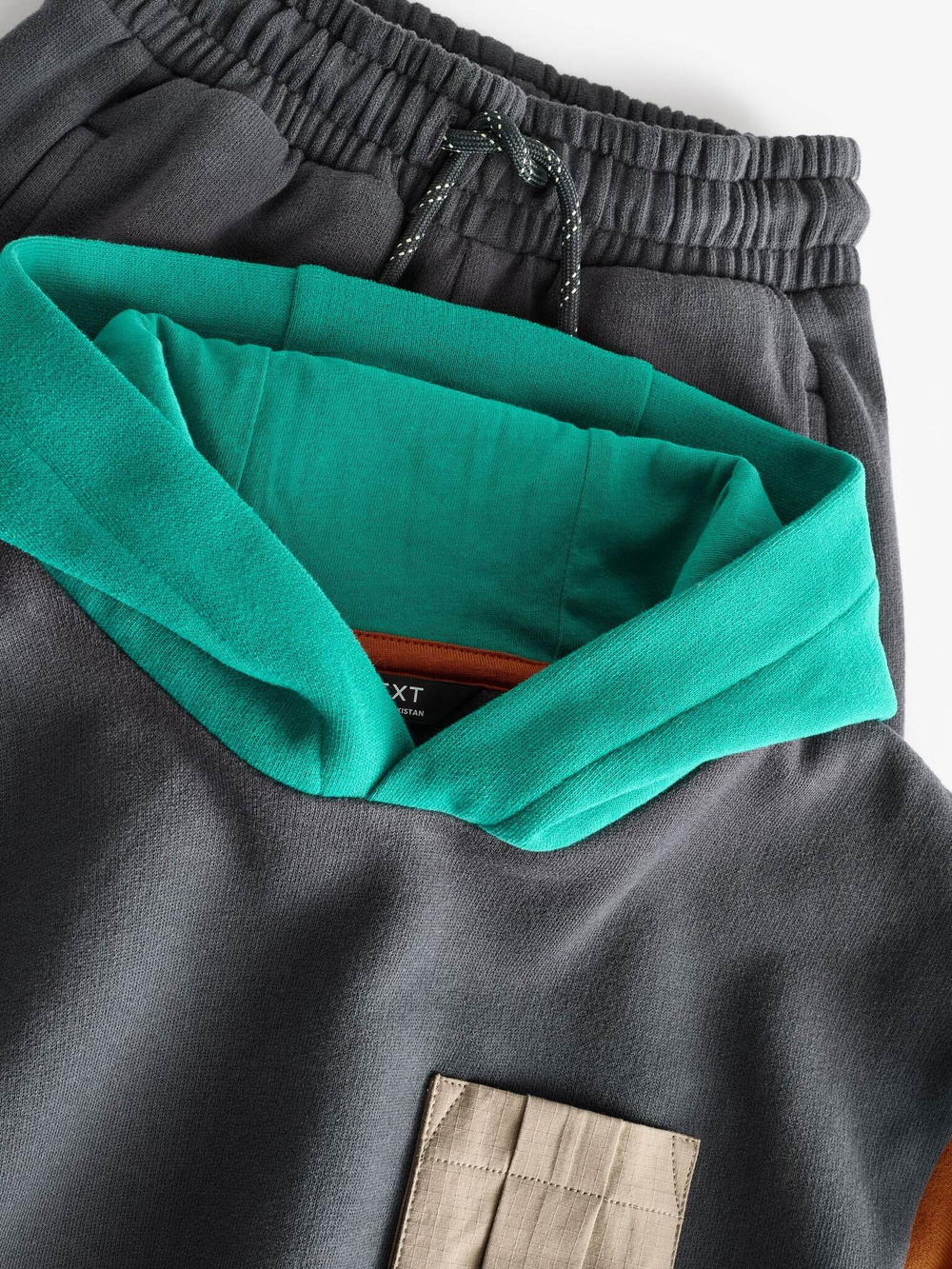 Толстовка с капюшоном и джоггеры к комплекте для мальчика Next N96-354, Серый, Зеленый