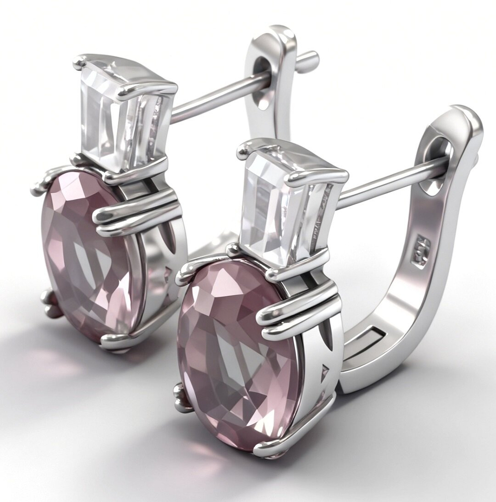 Ювелирные серьги из серебра 925 пробы,вставка султанит гидротермальный,фианит