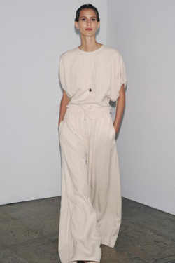 ZARA БРЮКИ В ПИЖАМНОМ СТИЛЕ ИЗ ТЕКУЧЕЙ ТКАНИ — ZW COLLECTION, ПЕСОЧНЫЙ