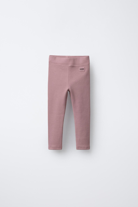 ZARA ЛЕГИНСЫ В РУБЧИК С НАШИВКОЙ, РОЗОВЫЙ/ЛИЛОВЫЙ