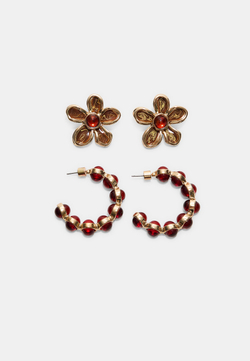 STRADIVARIUS Комплект из 2 пар эмалевых серег-цветов, золотой