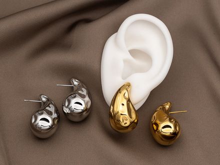 Серьги-гвоздики "Капли. Мятый металл" 31,5мм