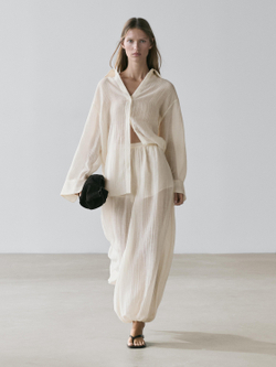 Massimo Dutti Струящаяся рубашка свободного кроя со складками, цвет слоновой кости