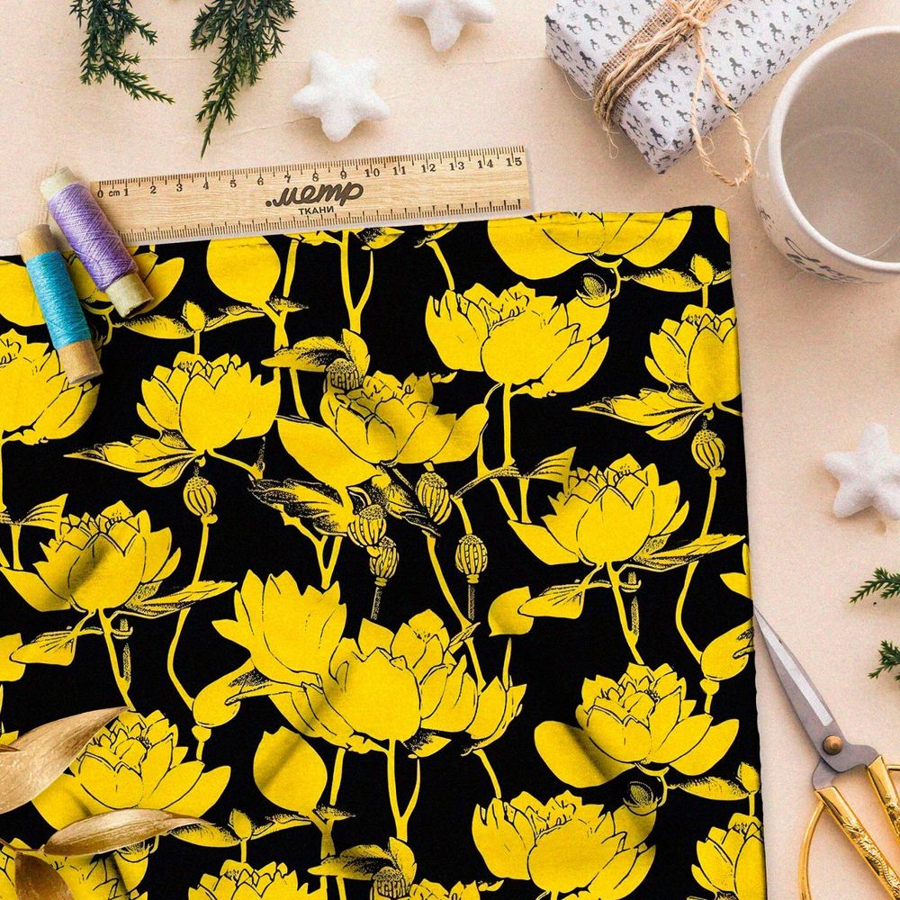 Ткань премиум габардин контрастные цветы