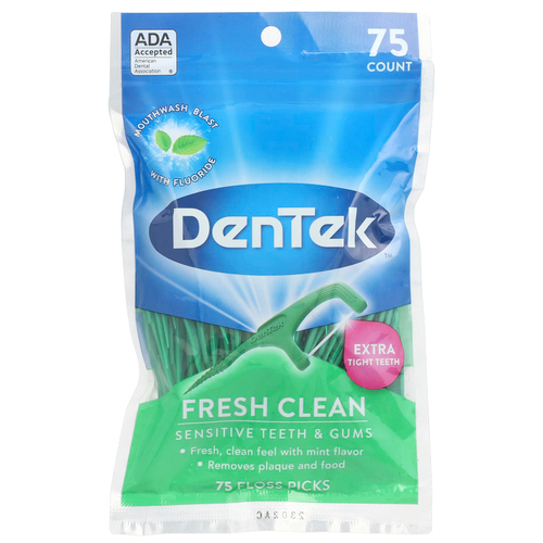 DenTek, Fresh Clean, зубочистка с зубной нитью,  средство для гигиены полости рта, 75 зубочисток