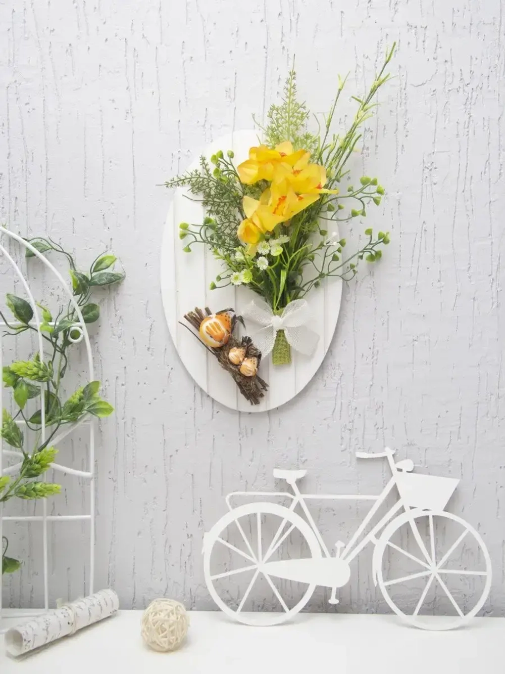 Панно "Птички" с искусственными цветами 36*28 см