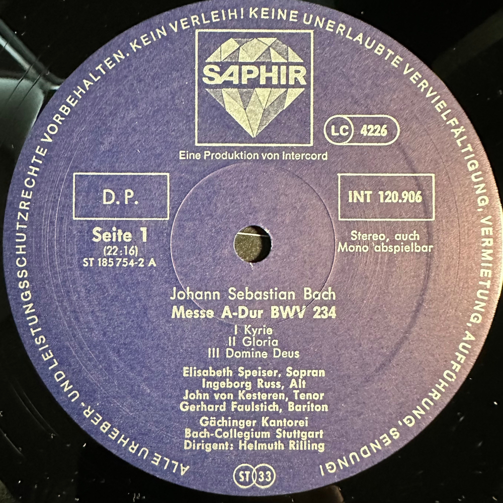 Бах - Мессе ля мажор BWV 234 (Германия 1978г.)