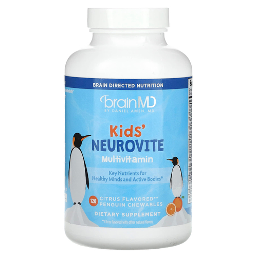 BrainMD, Kids', Neurovite, мультивитаминный комплекс, со вкусом цитрусовых, 120 жевательных таблеток в виде пингвина