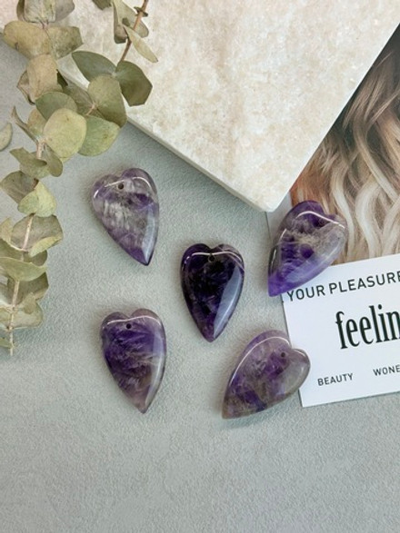 Подвеска сердце, аметист 40*25 мм