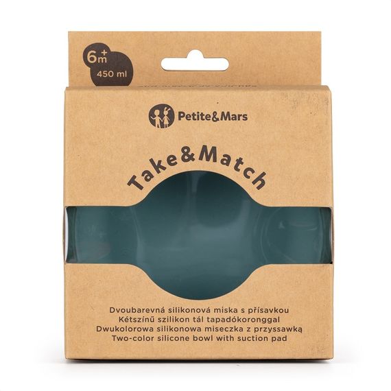 Silikon qab\PETITE&amp;MARS Silicone 2-color bowl TAKE&amp;MATCH Misty Green 6m+