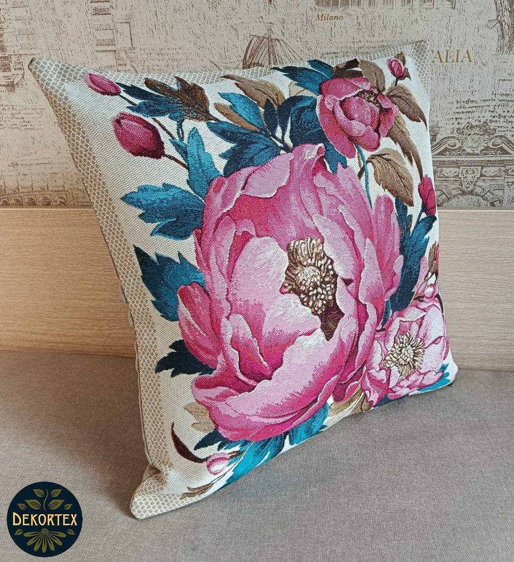 Декоративный гобеленовый чехол Розовые пионы 47х47