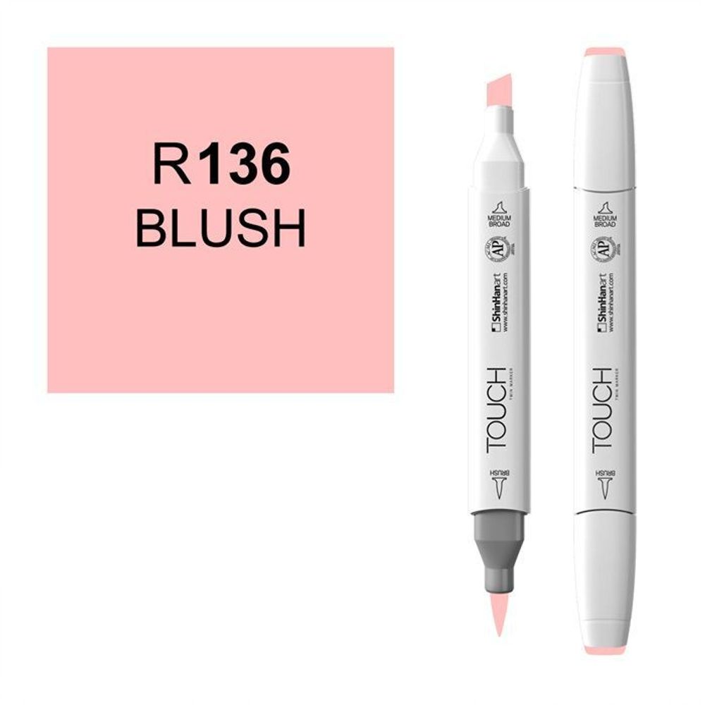 Маркер TOUCH  BRUSH на спирт.основе, два пера цв.R136 румяный розовый