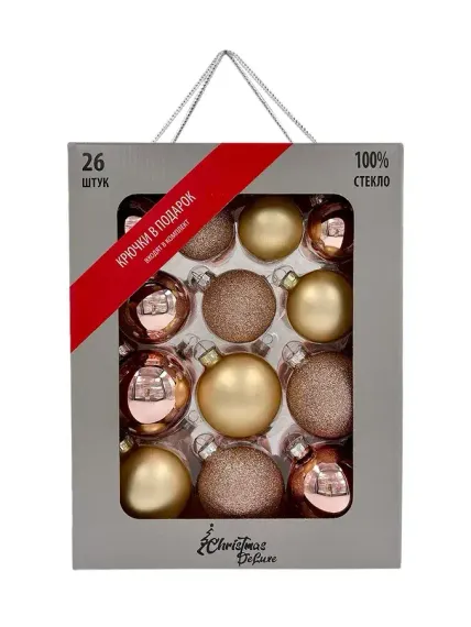 Набор стеклянных шаров Розовое шампанское 26 шт., Christmas DeLuxe (86457)