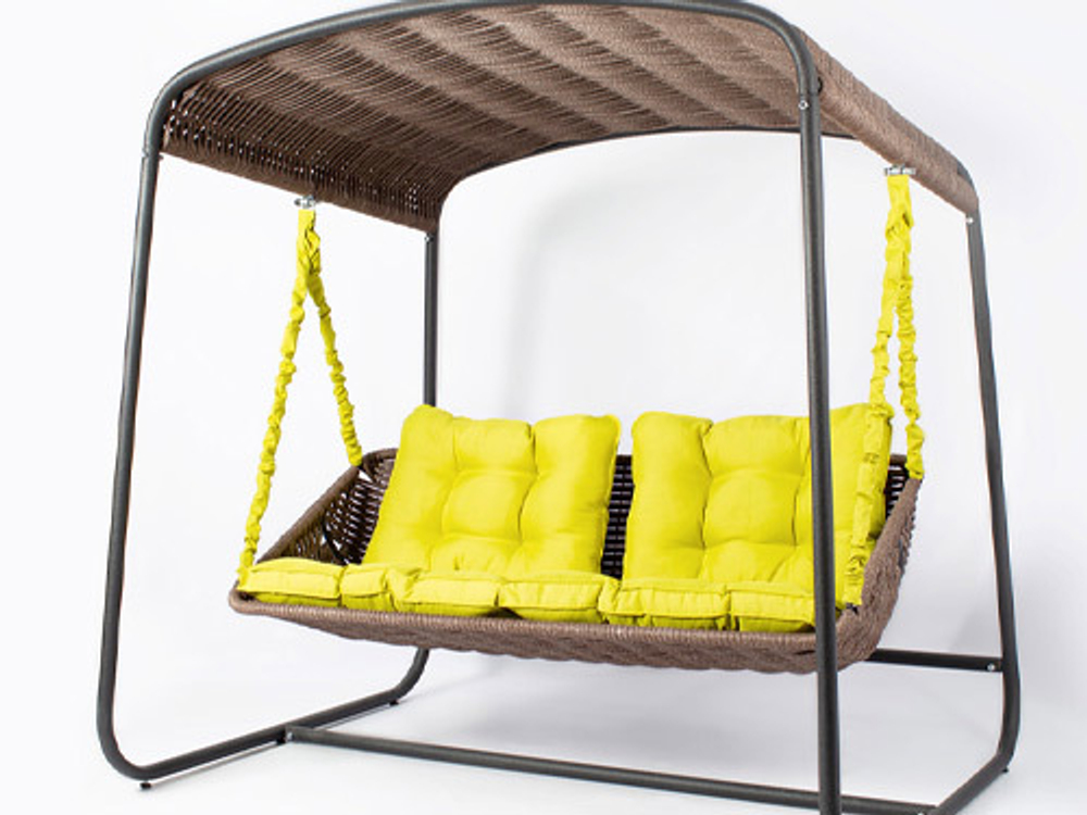 Садовая качеля-диван Коричневый с желтой подушкой