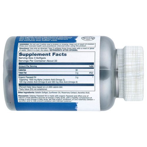 Solaray, льняное масло, 100 капсул (1 г в 1 капсуле)