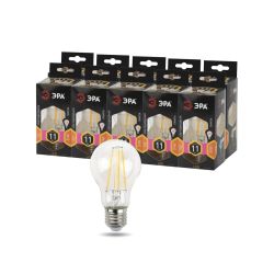 Лампа светодиодная ЭРА F-LED A60-11W-827-E27 11Вт филамент груша теплый белый свет E27 | Филаментные декоративные