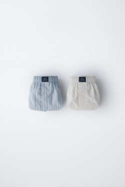 ZARA НАБОР ИЗ 2 ТРУСОВ-БОКСЕРОВ ИЗ ПОПЛИНА, СИНИЙ