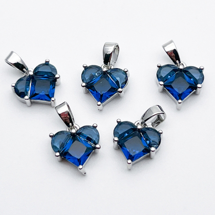 Подвеска Сердце, цвет серебро (родий)+синий, размер 10 мм, цена за 1 шт