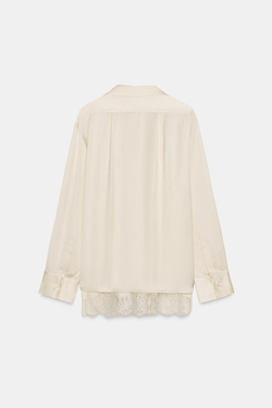 ZARA КОМБИНИРОВАННАЯ АТЛАСНАЯ БЛУЗА ZW COLLECTION, КРЕМОВЫЙ