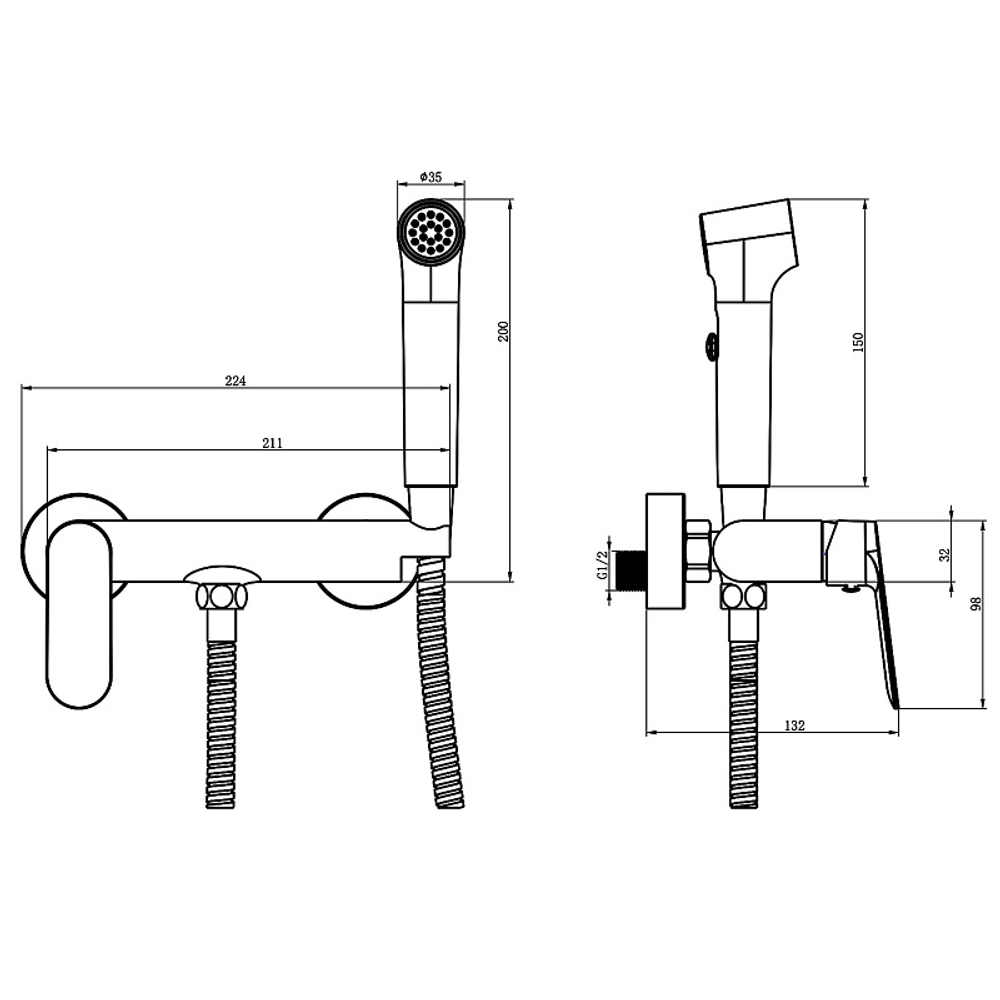 Гигиенический душ Azario Alanti со смесителем, керамический картридж, однорычажный, шланг 150 см, графит (AZ-K2532GR)