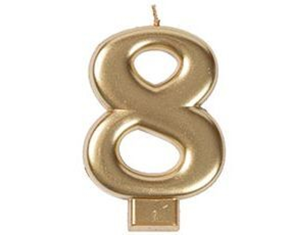 Свеча -цифра 8 Золотая 8см