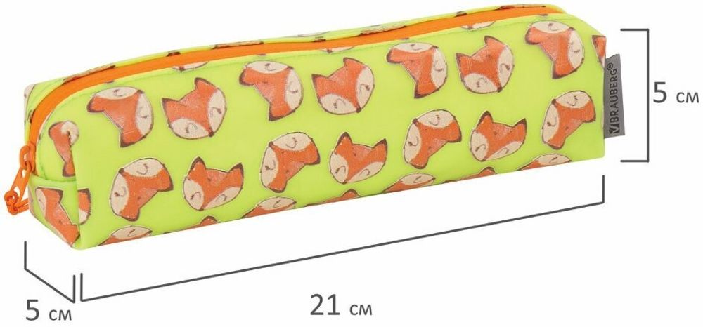 Пенал-косметичка BRAUBERG прямоугольный, мягкий, "Foxes", 21х5х5 см, 229252