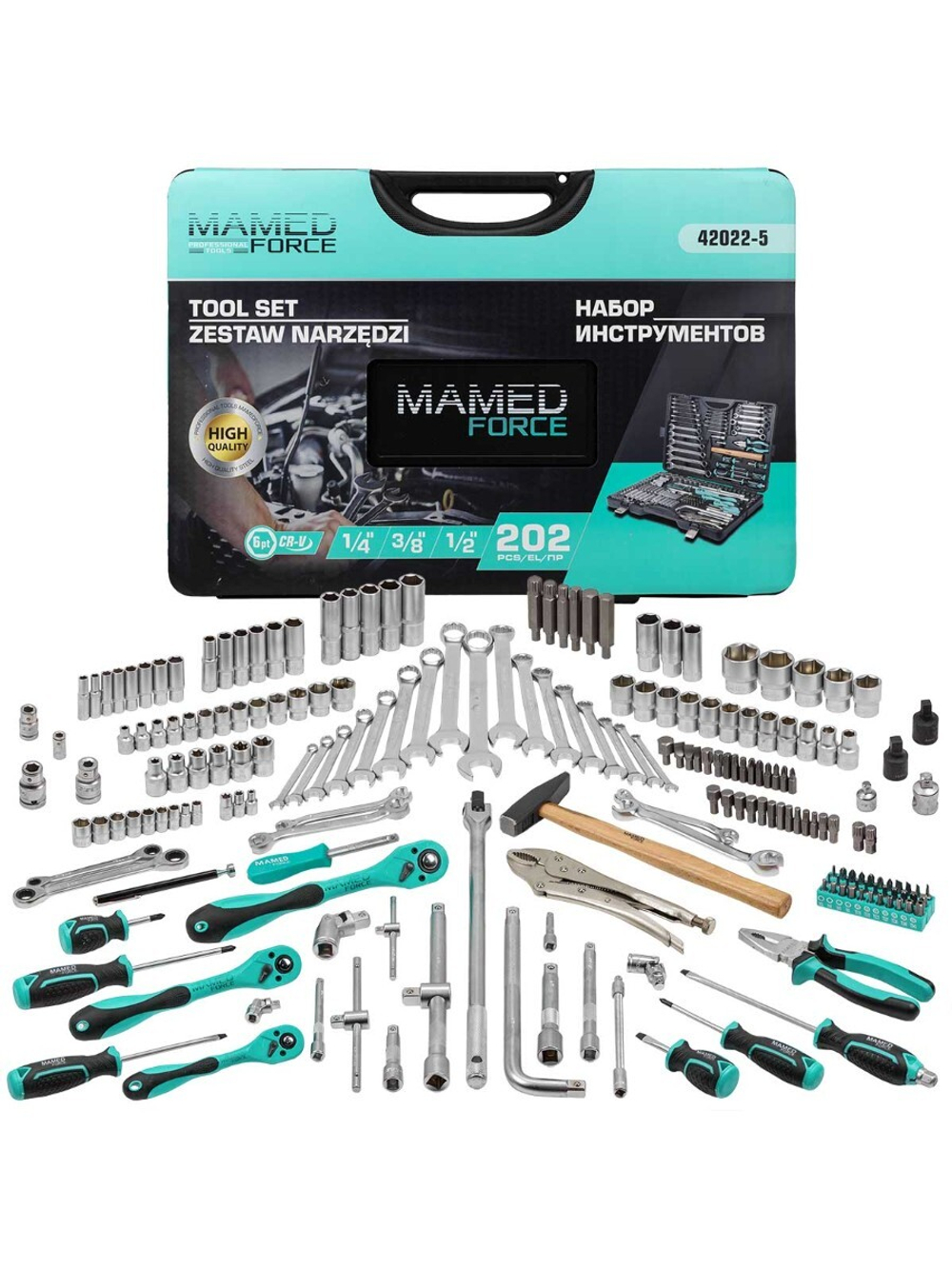Набор инструментов 202пр. 1/4'', 3/8'', 1/2''(6гр.) MAMEDFORCE MF-42022-5