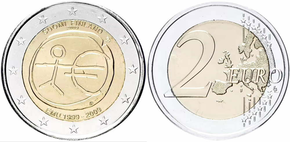 Финляндия 2 евро, 2009 10 лет монетарной политики ЕС (EMU) и введения евро