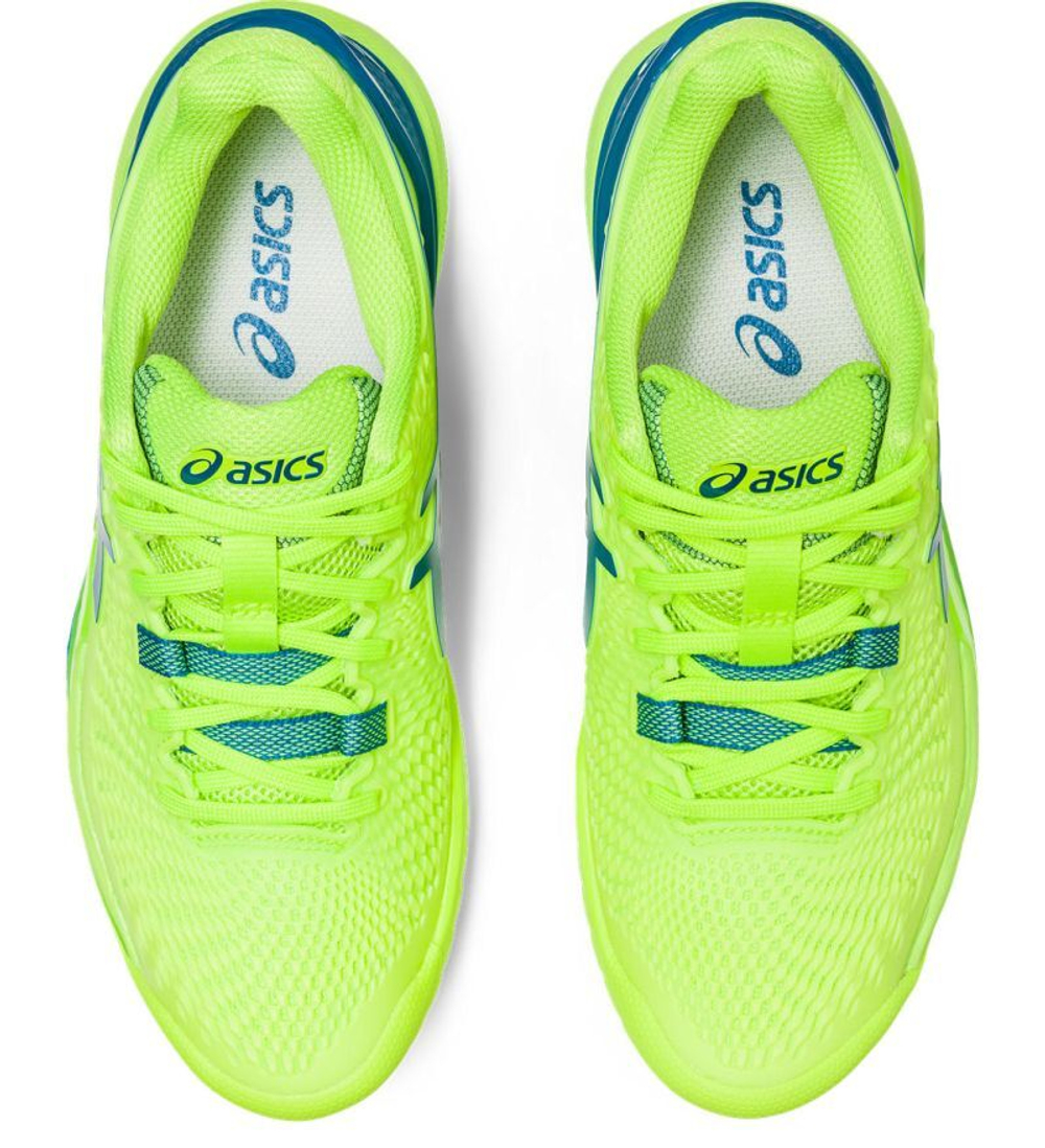 Женские теннисные кроссовки Asics Gel-Resolution 9 - hazard green/reborn blue