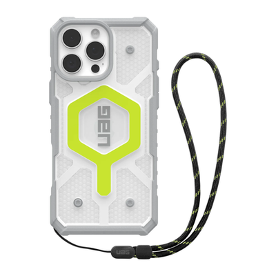 Защитный прозрачный чехол MagSafe с ремешком на запястье UAG Pathfinder Clear для iPhone 16 Pro Max Полупрозрачный композитный гибридный чехол с высоким уровнем защиты при падении, вырезом для Контроллера камеры и съёмным ремешком